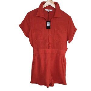 JOE’S JEANS Gauze Romper Red Valiant Poppy Short Sleeve Elastic Waist XS NWT